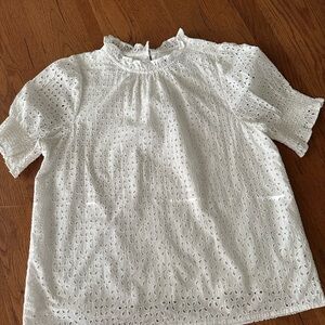 J. Crew Smocked Puff Sleeve Top in White Eyelet M